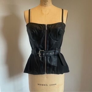 Venus- SZ M Black Faux Leather Belted Spaghetti Strap Top